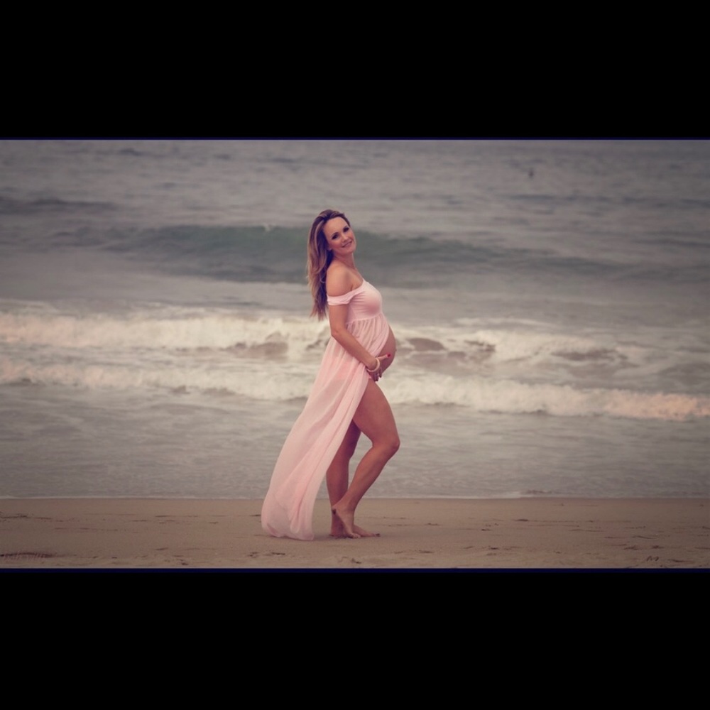 Pink chiffon open front maternity Photoshoot dress